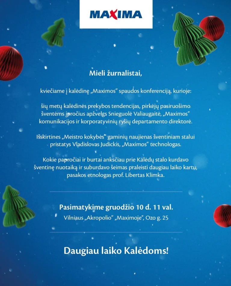 „Maxima“ kalėdinės spaudos konferencijos kvietimas žurnalistams.