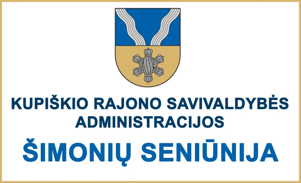 Baltas fonas su Kupiškio herbu ir užrašu „Kupiškio rajono savivaldybės administracijos Šimonių seniūnija“.