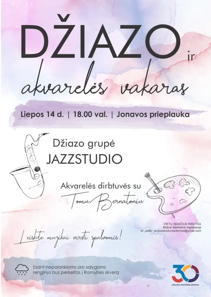 Jonavoje – nemokamas džiazo ir akvarelės vakaras