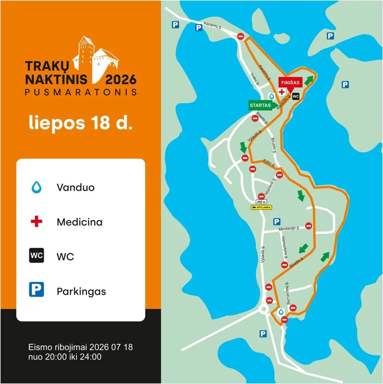 Trakuose naktinis pusmaratonis: vakare keisis eismas