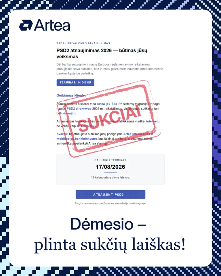 Lietuvoje plinta „Artea“ klastotė: nespauskite nuorodos
