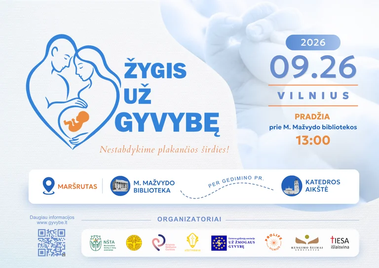 Vilniuje rugsėjo 26-ąją vyks „Žygis už gyvybę 2026“: maršrutas ir programa
