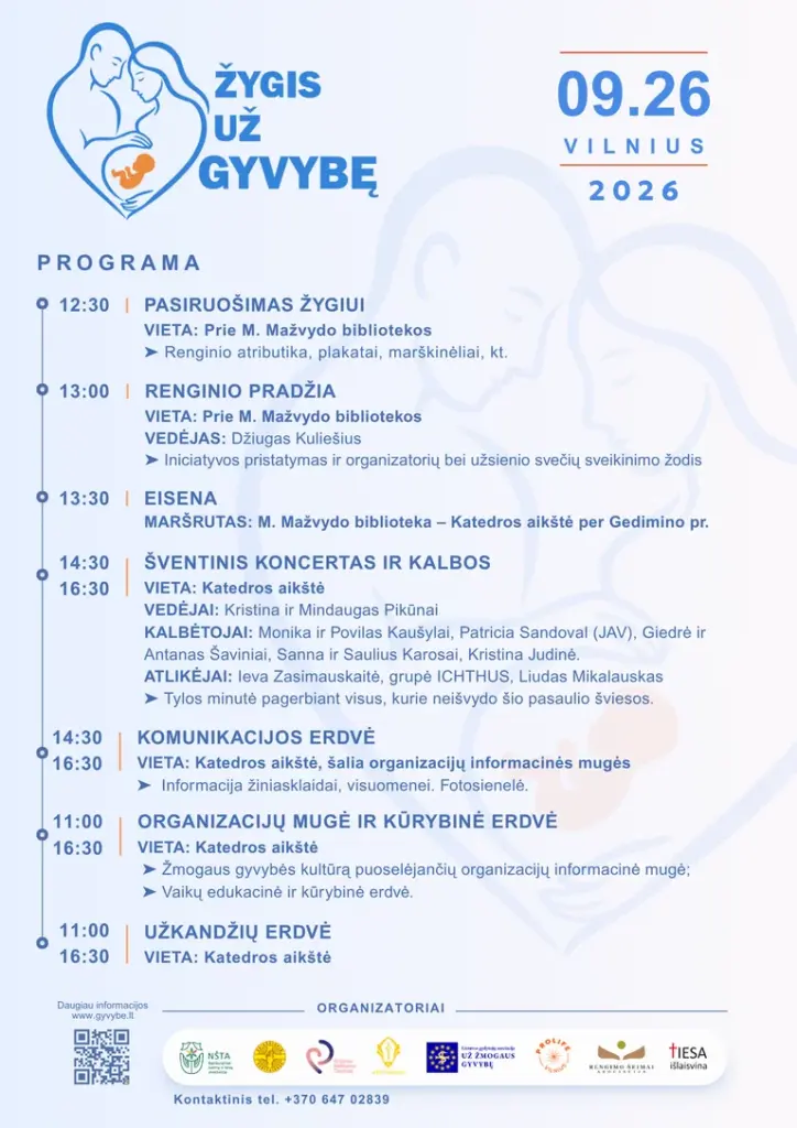 Vilniuje rugsėjo 26-ąją vyks „Žygis už gyvybę 2026“: maršrutas ir programa