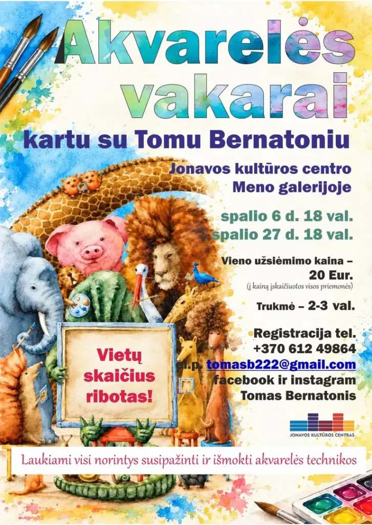 Akvarelės vakaras su T. Bernatoniu Jonavoje – spalio 6-ąją